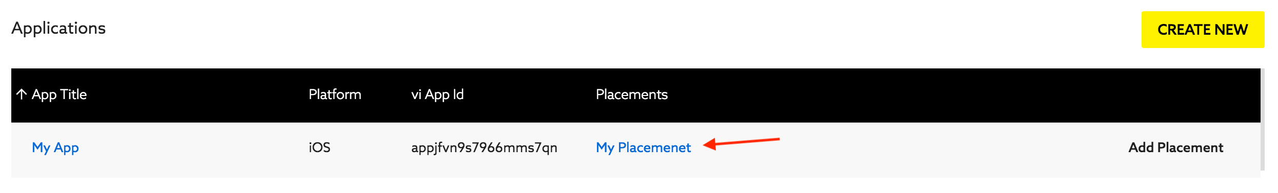 Choose just created placement